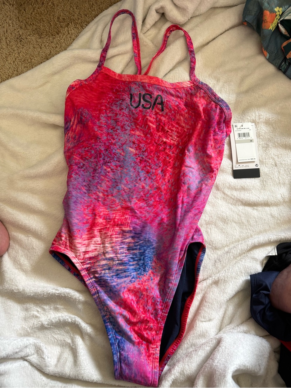 Women's Pink Multi Tie-Dye One-Piece Swimsuit with USA Print